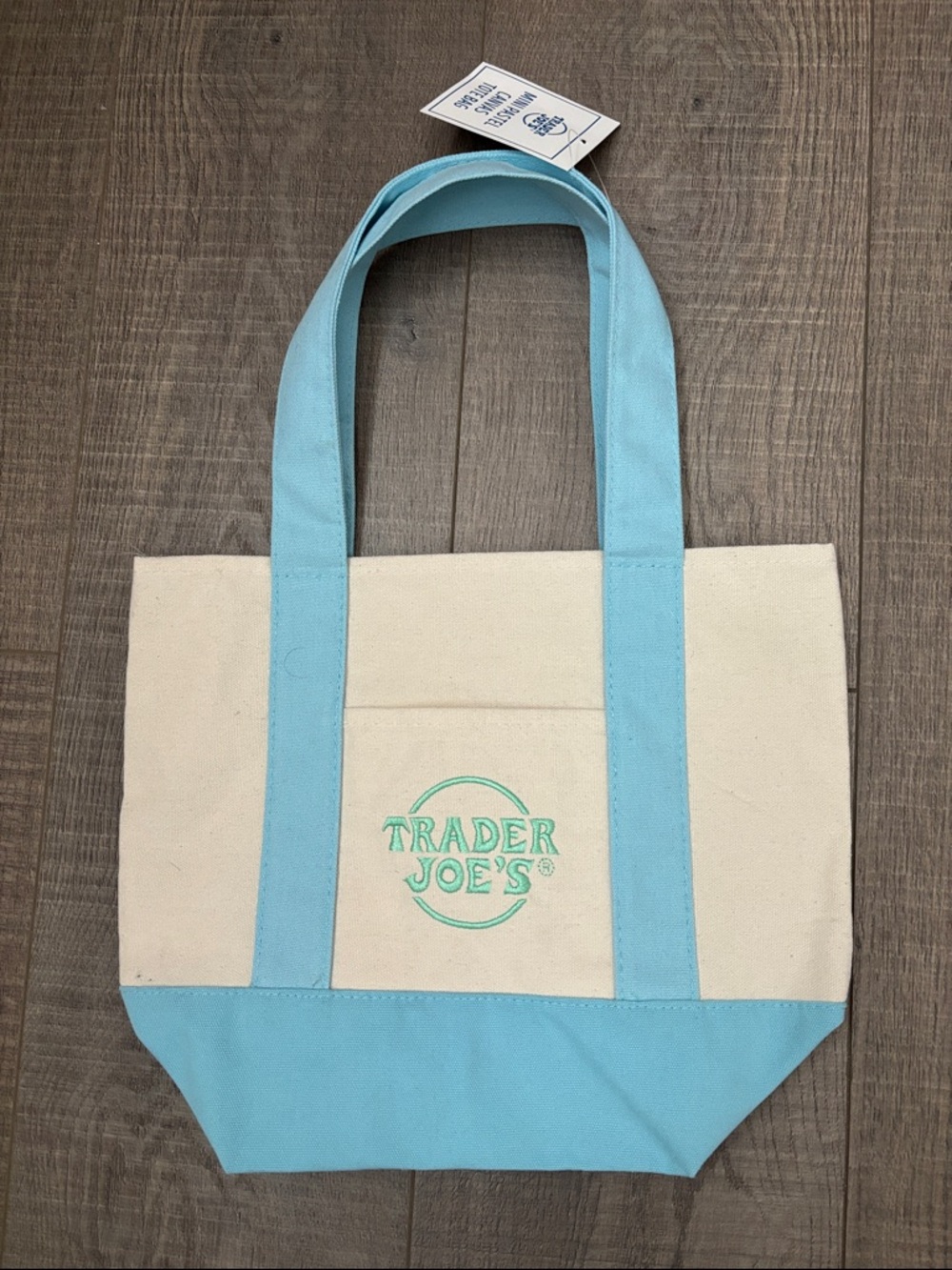 Canvas Tote Bag in Light Blue and Cream NWT